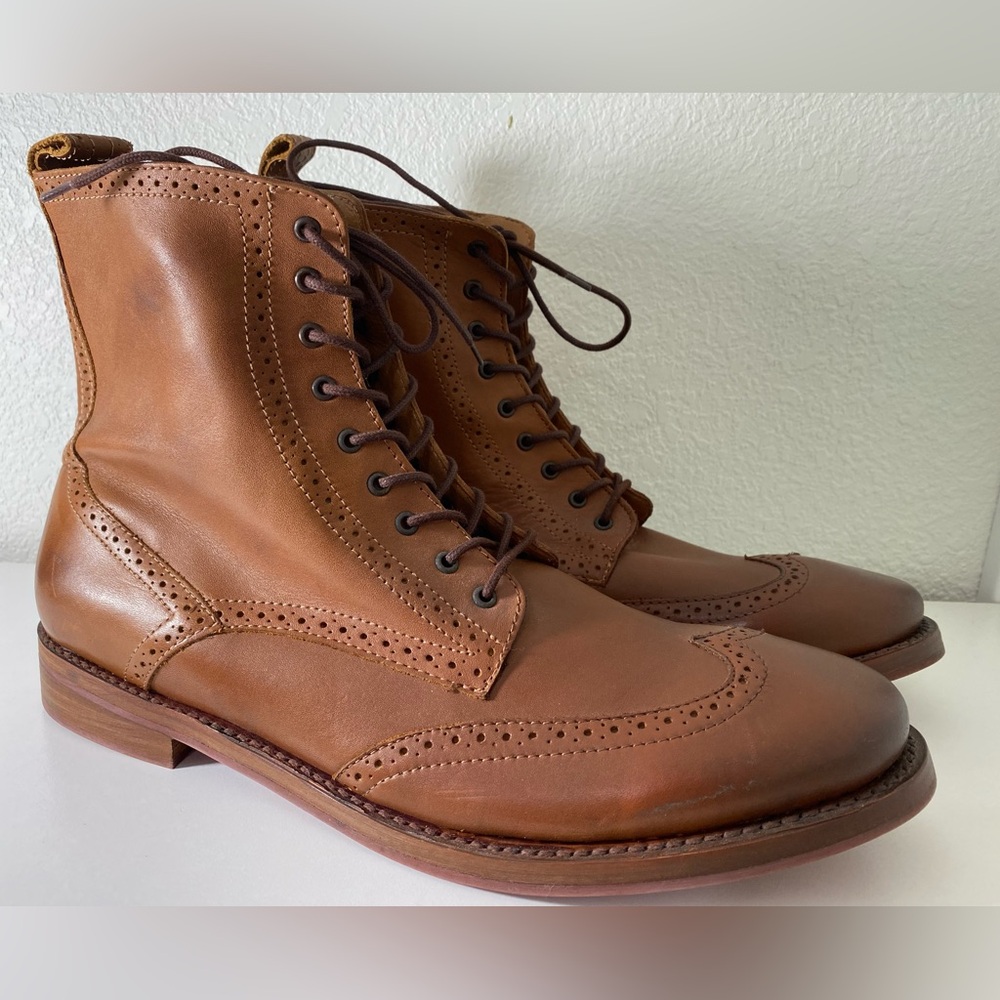 New Leather J.D. Fisk Brogue Wingtip Boots, Lace up, Men’s 10.5, Brown